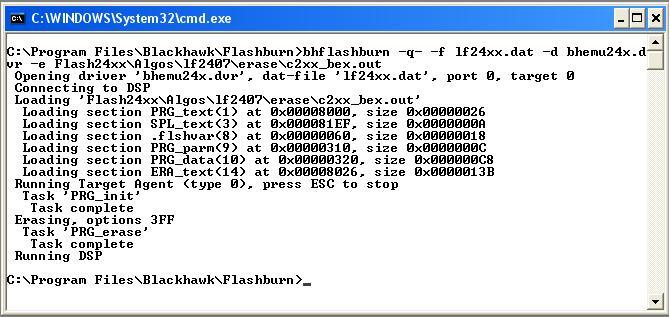 Figure 16 Erasing F24xx Flash q- option Once the Flash is erased you can continue to program and verify it.