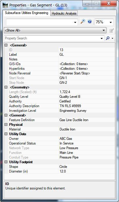 8. Select the gas line, and on the context toolbox open the utility property