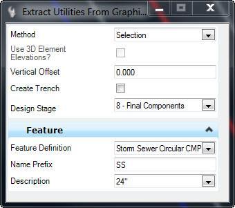11. Start the Extract Utility From Graphics Command. a. Method = Selection b.