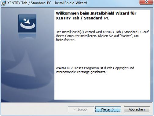 4.2.2 Installation of the XENTRY Control Software Update DVD for XENTRY Tab/Standard PC After installation has been completed, the software on the enclosed XENTRY Control software update DVD for