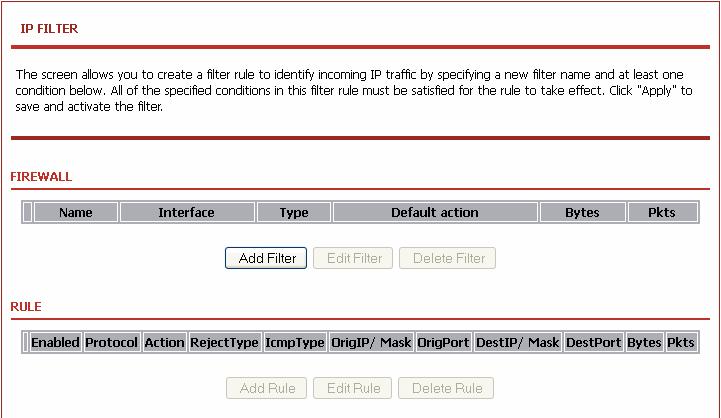 3.3.5.1 IP Filtering In the FILTERING OPTIONS page, click IP Filtering.