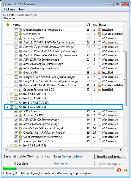 Setting Up Development Tools for the Android Platform Figure 2-5 Installing Intel Atom System Image To complete the process, use the AVD Manager to create a new virtual device that has