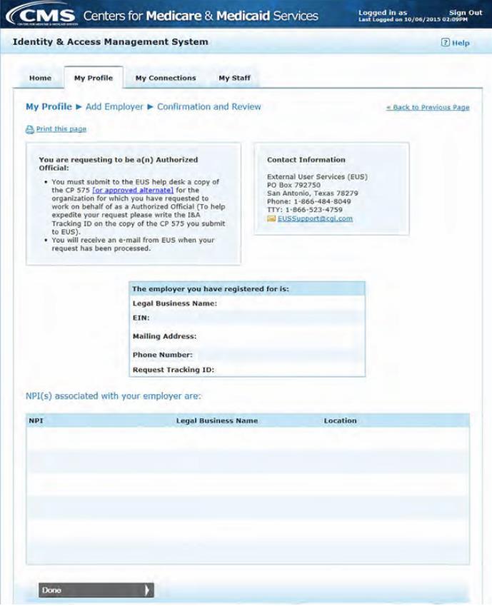 Confirmation of Added Employer Once you have added your employer, verify the information in your profile is correct As