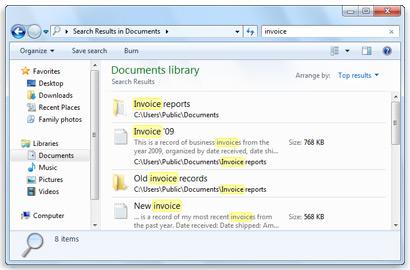 The search looks for text in the file name and contents; and in the file properties, such as in tags.