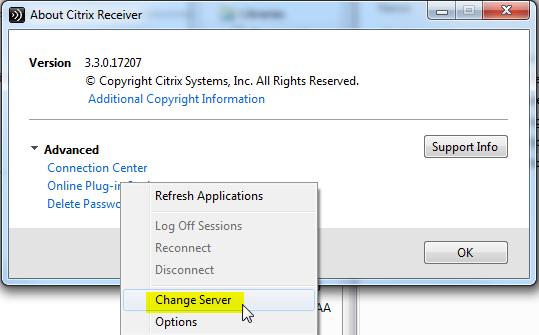 In the menu that pps up, click Change Server
