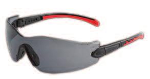 a polycarbonate, impact-resistant, contoured lens in a stylish wraparound frame with a soft nosepiece.