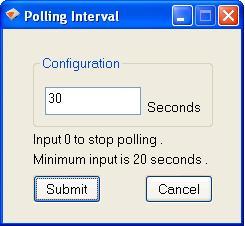 To configure the polling interval, in the utility, click on File -> Settings -> Polling Interval. 2. You may set a number in the Seconds box.