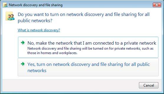 Select Yes, turn on network discovery and file sharing for all public networks. 9.
