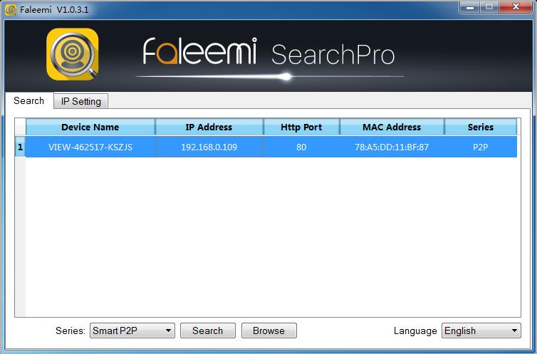 3. Web Access 3.1 Use Faleemi SearchPro to find your camera 1. Please download the Faleemi SearchPro software from the included CD or Faleemi support website, http://support.faleemi.com to your PC. 2.