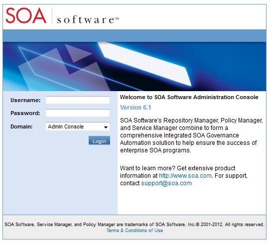 Chapter 4: Installing and Configuring the WebSphere Agent Feature using the SOA Software Administration Console PERFORM SOA SOFTWARE ADMINISTRATION CONSOLE LOGIN (WEBSPHERE AGENT) After the system