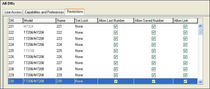 DN records panes User Speed Dial pane fields Setting Values Description External Number Facility Restrictions main tab The Restrictions settings allow you to control callouts of certain number