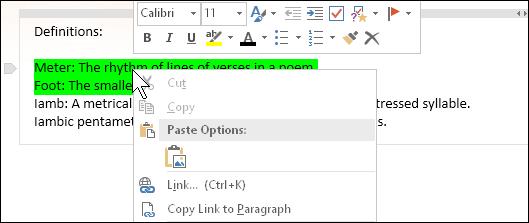 To copy the link address of a OneNote object 1. Click the link to Classes Day 1, again. 2.