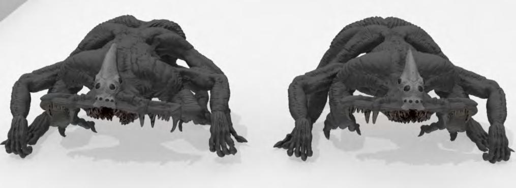 Looking at the shoulders of the creature, especially the 3 rd set from the head, we can see that on the left the creature is asymmetrical which is what a person would expect from an animal in motion