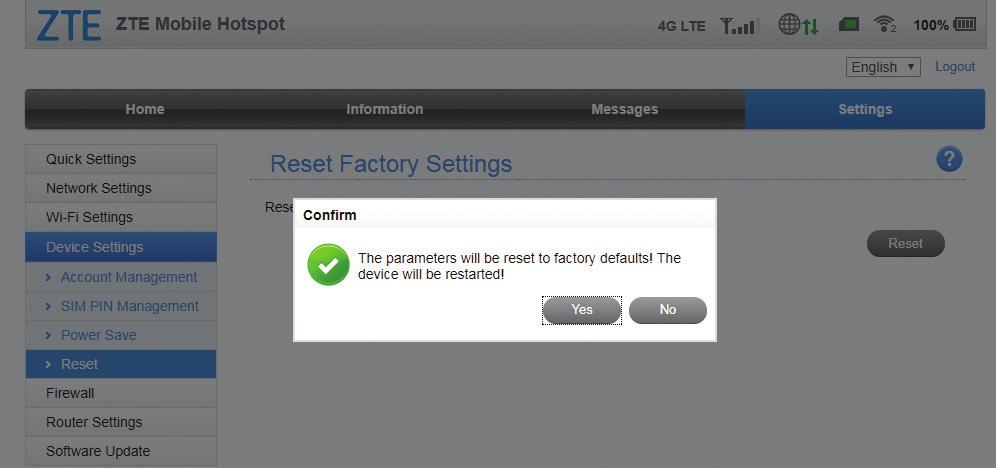 RESETTING YOUR DEVICE 3. Select Reset > Yes.