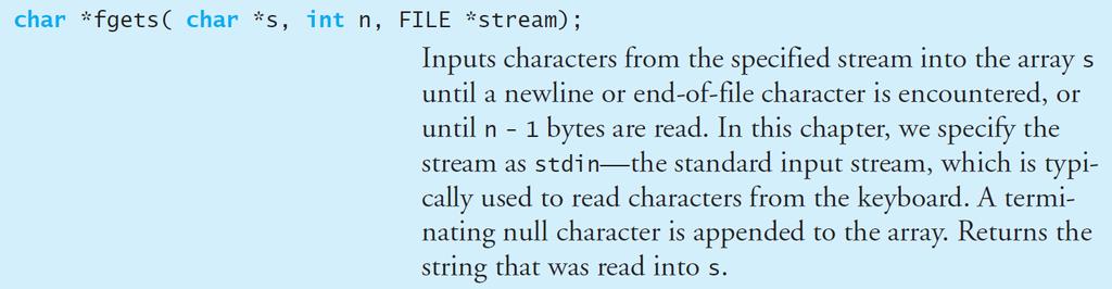 Function fgets and putchar Explanation Page 355 Example: stream stdin is used to imply the keyboard can be also used as file.