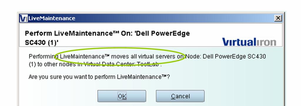 FIGURE 10. LIVEMAINTENANCE IN ACTION ESG confirmed that all of the virtual machines on the Dell physical server had migrated to another server in the Virtual Data Center.