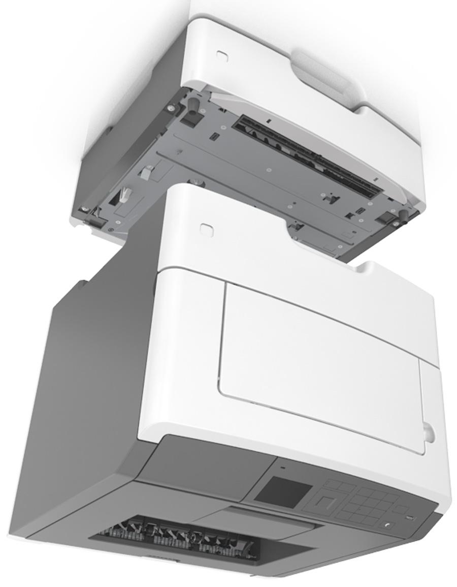 6 Place the tray near the printer. 7 Align the printer with the tray, and then lower the printer into place.