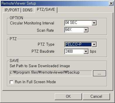 CHAP. 6 Network Setup PTZ/SAVE Setting Screen Circular Monitoring Interval : This indicates the speed of the channels sequence when the SEQUENCE button is used from the main interface.
