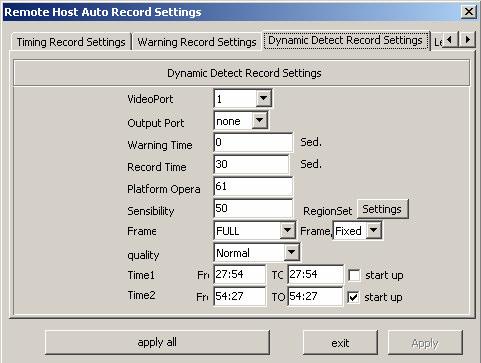 setup, alarm-record parameter setup, motion detection parameter setup and record