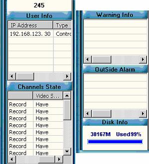 Recorder ID: Title of the current recorder On-line user info: Display the user information of the DVR, including IP address, level of user, control power and login time.