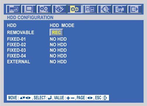 HDD CONFIGURATION At the HDD menu, Move the cursor to HDD CONFIGURATION using the, buttons. Press the ENTER button when the cursor is on the HDD CONFIGURATION and the following screen appears.