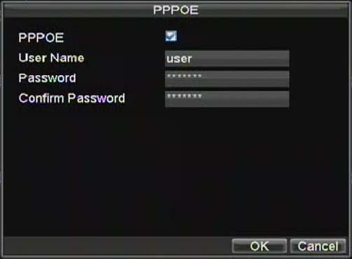 4. Click the Set button next to PPPoE to enter PPPoE settings menu, shown in Figure 5. Figure 5. PPPoE Settings 5. Check the PPPoE checkbox to enable feature. 6.