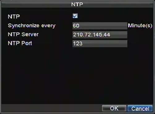 Figure 8. NTP Settings Menu 4. Check the NTP checkbox to enable feature. 5. Set NTP settings: Synchronize Every: Time in minutes to synchronize with NTP server. NTP Server: IP address of NTP server.