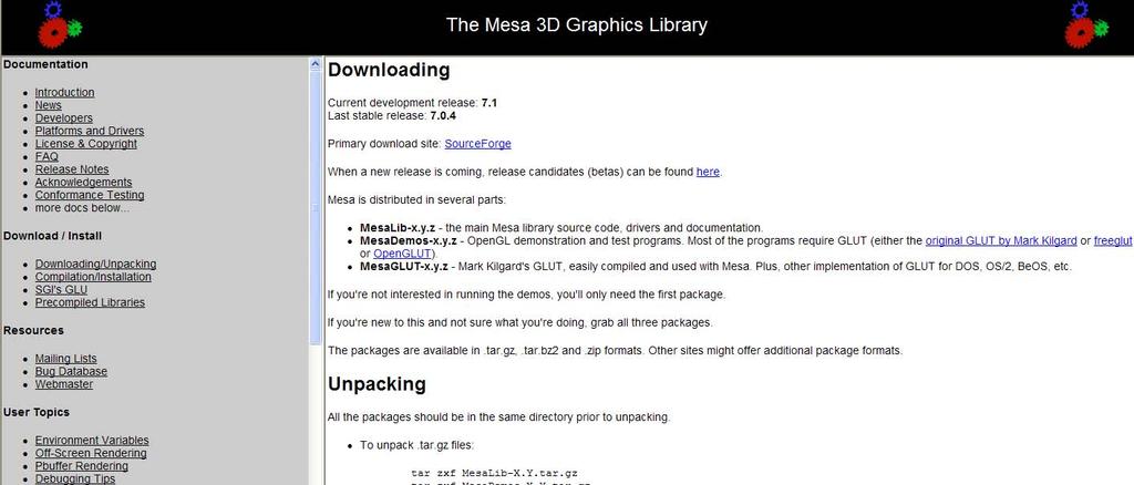 Getting started with OpenGL Installation of Mesa3D: