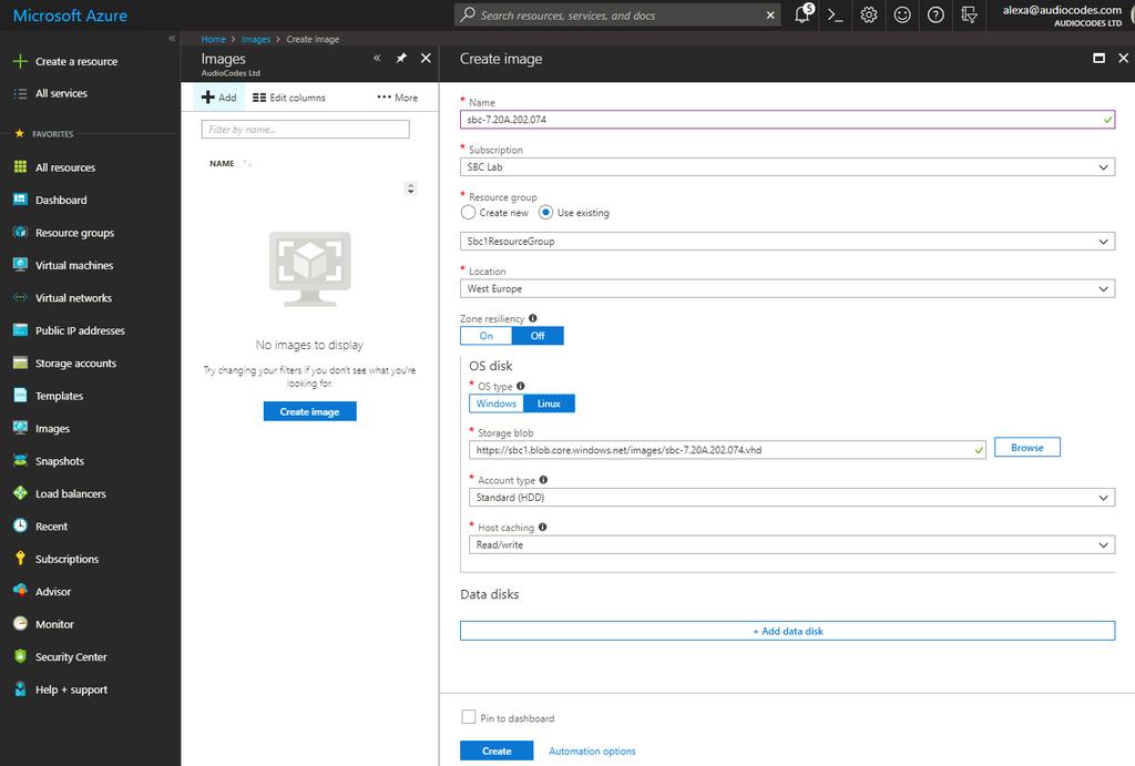 Mediant VE SBC 3.2.5 Creating a Managed Image Once you have uploaded the Mediant VE VHD Image for Azure to your Storage Account, you need to create a Managed Image that is based on it.