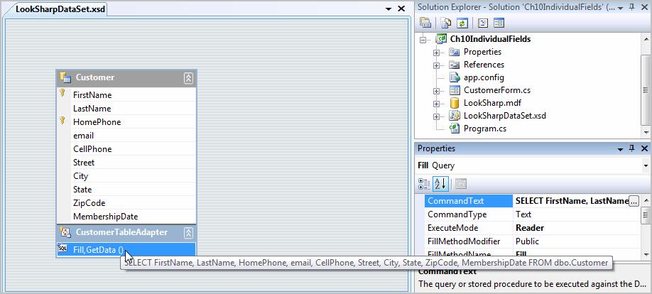 Sorting the List Data - 2 Schema file View the Select query in the pop-up data tip Click