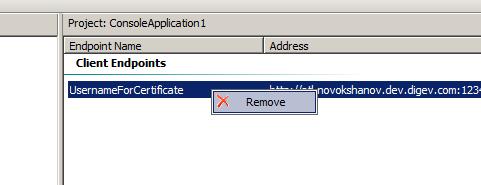 1 Select the service endpoint in the Add-In left pane and drag-and-drop it on the client endpoint in the right pane.
