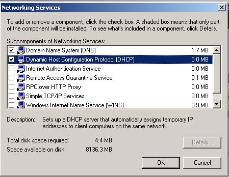 đặt DHCP server. Cài đặt DHCP server khá dễ dàng trong windows 2003.