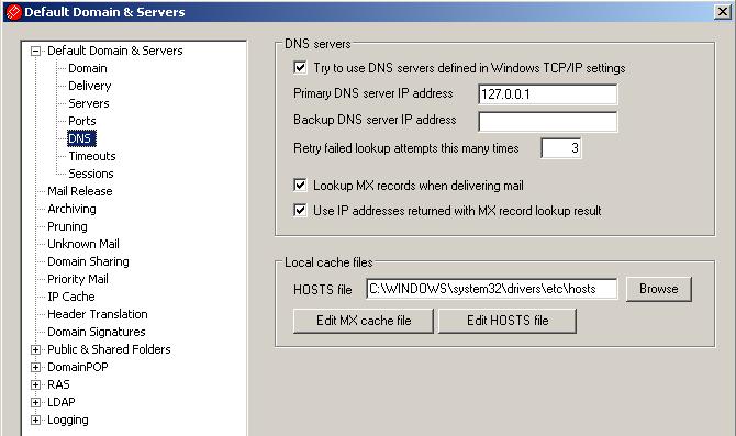 20 Hình 3-7: IP của DNS server Timeouts: các thông số về khoảng thời gian MDaemon chờ đợi trong khi kết nối đến host, thời gian phản hồi