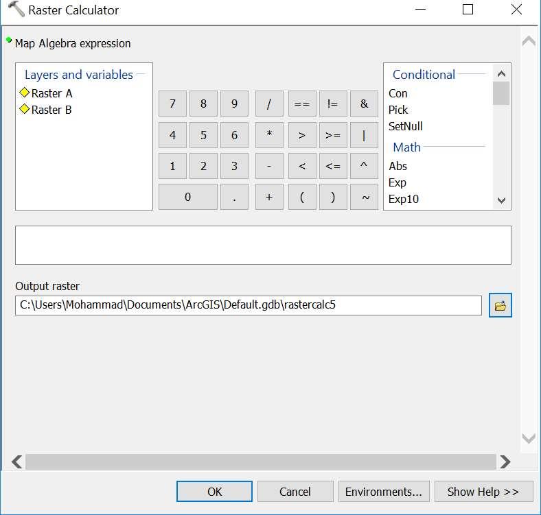The Raster Calculator The Raster Calculator provides a powerful tool for performing multiple tasks You can type in Map Algebra to perform