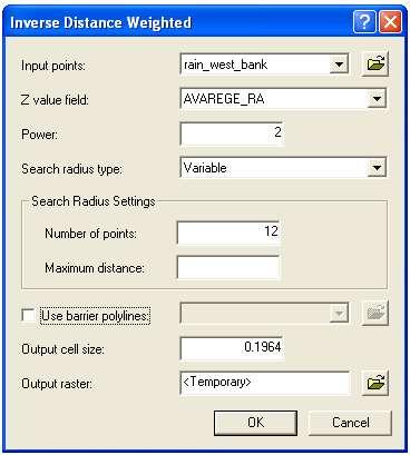 Inverse Distance Method (IDW) Fixed versus Variable Search Radius Fixed radius Specify the radius Specify the minimum number of points ArcMap uses all the points within the search radius if the