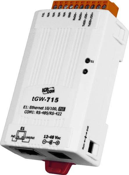 PoE and Ethernet RJ-45 Jack: The tgw-700 is equipped with a RJ-45 jack that is used as the 10/100 Base-TX Ethernet port and features networking capability.