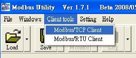 8. Double click the Modbus Utility shortcut on the desktop, and then click the Modbus/TCP button.