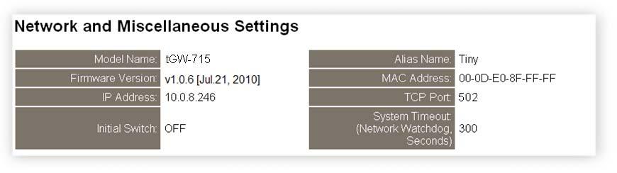 4.3 Network Setting 4.3.1 Network and Miscellaneous Settings Check the model name and the software information.