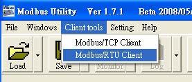 3. Click on the Client tools >> Modbus/RTU