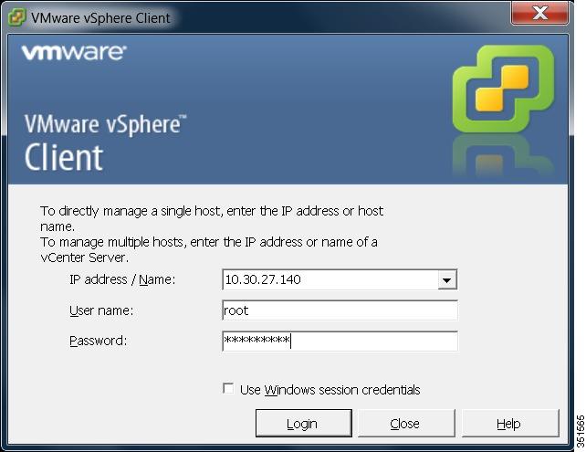 Access and configure ESXi host Procedure Step 1 Launch the vsphere client application and type the IP address of the ESXi host. (See Figure 8.
