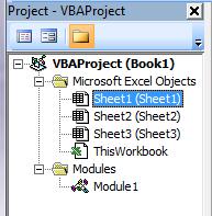 The VBA Interface in EXCEL Click on the + sign next to the Modules folder.
