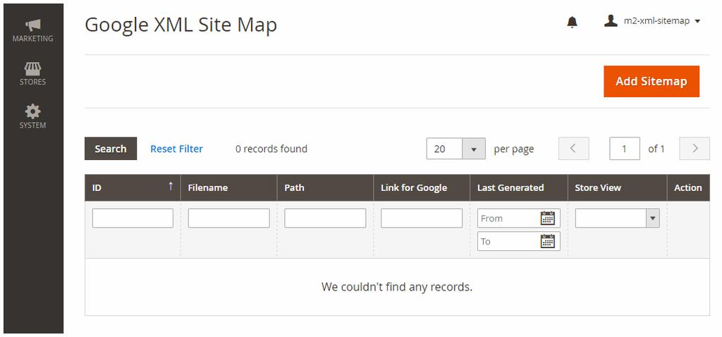11 User Guide SEO Extension for Magento 2 In File Name: Choose the name for the sitemap. The format is nameofthesitemap.xml.