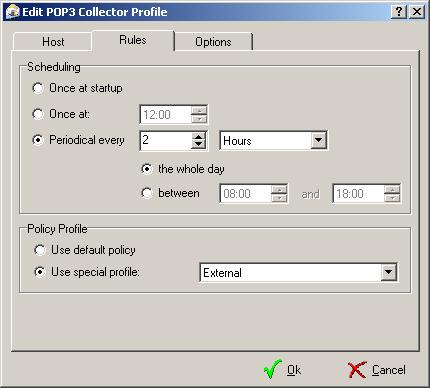 Die POP3-Profile Seite: 26 On the dialog tab Rules, you can set when the profile should be executed.