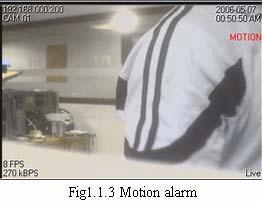 1.3 Particular operation of the IE Client Alarm: If the DVR sends motion alarm, the channel name flashes on the screen and a word is displayed, MOTION (Fig1.1.3 Motion alarm).