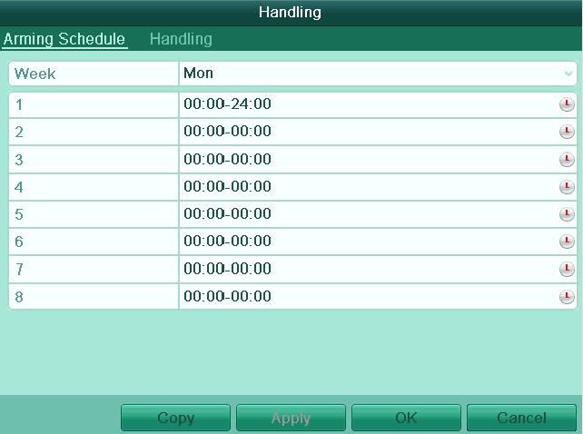 Figure 8.8 Set Arming Schedule of Video Loss 6. Click Apply to save the video loss alarm settings. 8.4 Detecting Video Tampering Purpose: Trigger alarm when the lens is covered and take alarm response action(s).