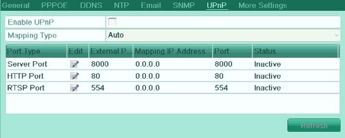 Figure 9.13 UPnP Settings Interface 3. Check checkbox to enable UPnP. 4. Select the mapped type to Auto or Manual.