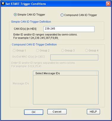 Adding Simple Start/Stop Triggers The user can add a new set of START or STOP triggers by clicking on the Add button to the right of the list control boxes.
