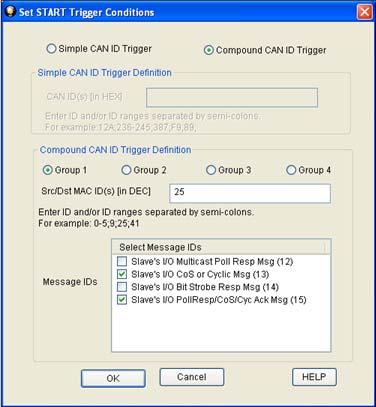 17. Select OK. If all the trigger values are valid, then the values are stored in the list control box on the I/O Settings Dialog. The last trigger created is shown at the bottom of the list.