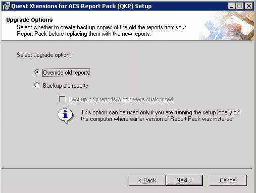 Override old reports Select this option if you want old reports to be replaced with the new ones. No backup copies of the old reports will be kept.