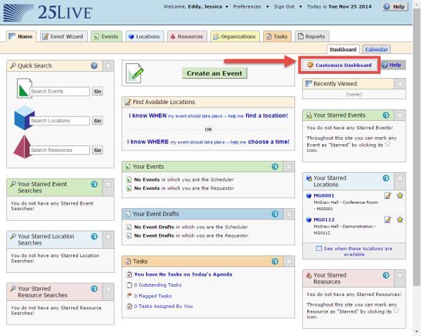 Page Views From the home page, use the Dashboard and Calendar tabs, located on the right side of the page, to switch between